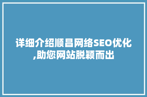 详细介绍顺昌网络SEO优化,助您网站脱颖而出