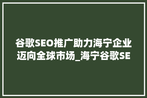 谷歌SEO推广助力海宁企业迈向全球市场_海宁谷歌SEO推广公司详细介绍