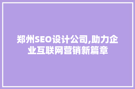 郑州SEO设计公司,助力企业互联网营销新篇章