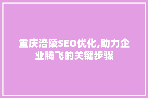重庆涪陵SEO优化,助力企业腾飞的关键步骤