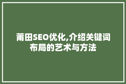 莆田SEO优化,介绍关键词布局的艺术与方法