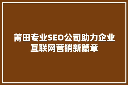 莆田专业SEO公司助力企业互联网营销新篇章