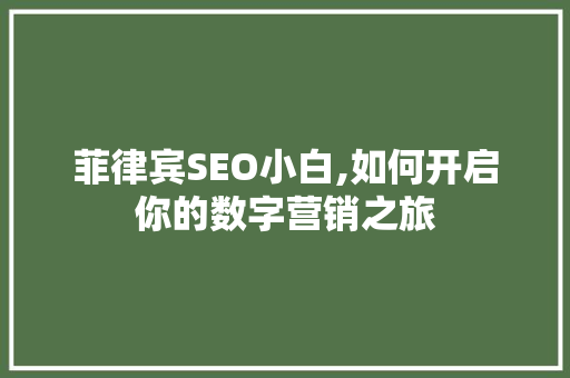 菲律宾SEO小白,如何开启你的数字营销之旅