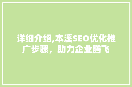 详细介绍,本溪SEO优化推广步骤，助力企业腾飞