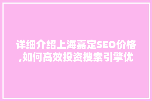 详细介绍上海嘉定SEO价格,如何高效投资搜索引擎优化