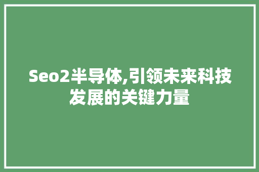 Seo2半导体,引领未来科技发展的关键力量