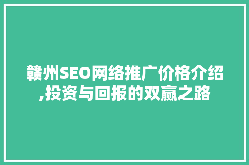 赣州SEO网络推广价格介绍,投资与回报的双赢之路