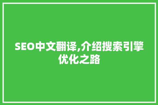 SEO中文翻译,介绍搜索引擎优化之路