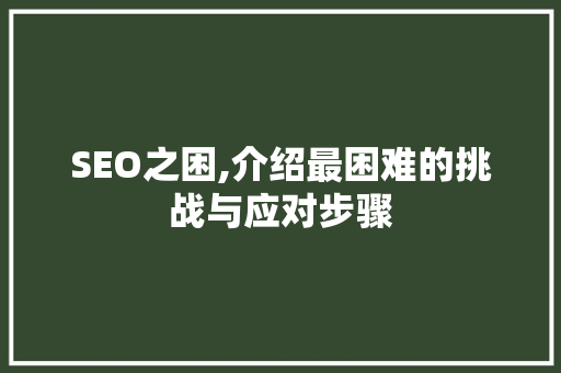 SEO之困,介绍最困难的挑战与应对步骤