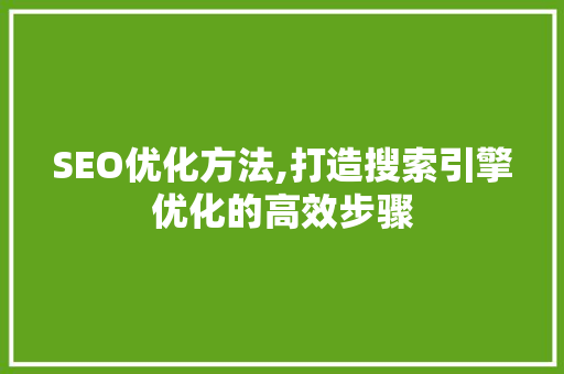 SEO优化方法,打造搜索引擎优化的高效步骤