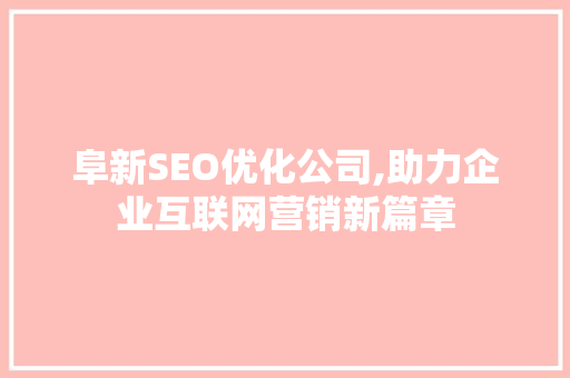阜新SEO优化公司,助力企业互联网营销新篇章