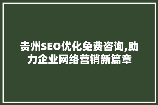 贵州SEO优化免费咨询,助力企业网络营销新篇章