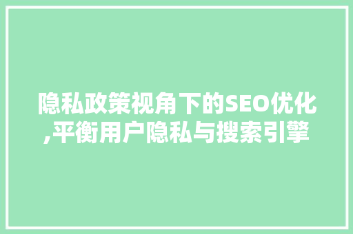 隐私政策视角下的SEO优化,平衡用户隐私与搜索引擎排名