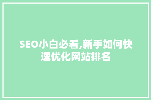 SEO小白必看,新手如何快速优化网站排名