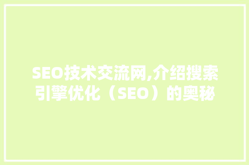 SEO技术交流网,介绍搜索引擎优化（SEO）的奥秘