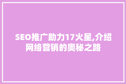 SEO推广助力17火星,介绍网络营销的奥秘之路