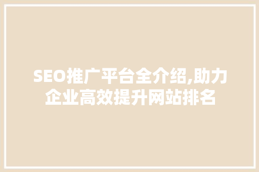 SEO推广平台全介绍,助力企业高效提升网站排名