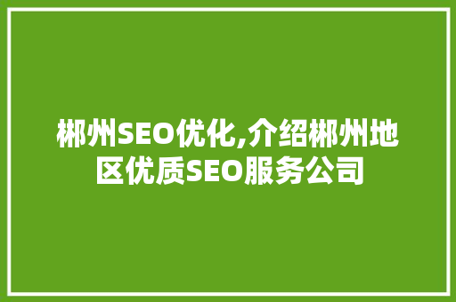 郴州SEO优化,介绍郴州地区优质SEO服务公司