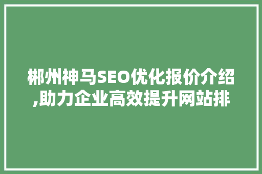 郴州神马SEO优化报价介绍,助力企业高效提升网站排名