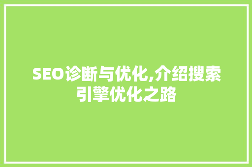 SEO诊断与优化,介绍搜索引擎优化之路