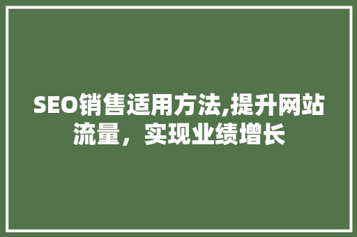 SEO销售适用方法,提升网站流量，实现业绩增长
