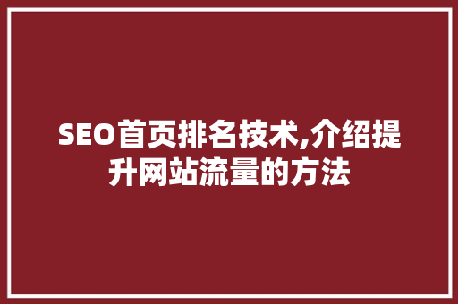 SEO首页排名技术,介绍提升网站流量的方法