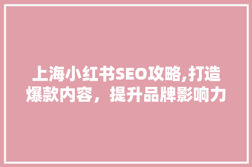 上海小红书SEO攻略,打造爆款内容，提升品牌影响力