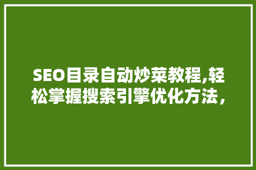 SEO目录自动炒菜教程,轻松掌握搜索引擎优化方法，提升网站排名