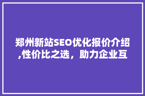 郑州新站SEO优化报价介绍,性价比之选，助力企业互联网营销