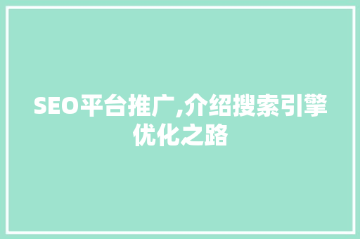 SEO平台推广,介绍搜索引擎优化之路
