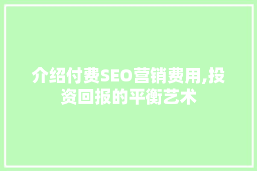 介绍付费SEO营销费用,投资回报的平衡艺术