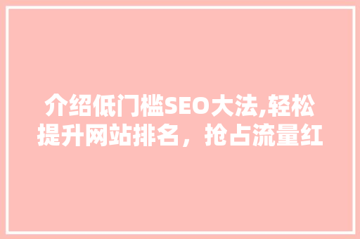 介绍低门槛SEO大法,轻松提升网站排名，抢占流量红利