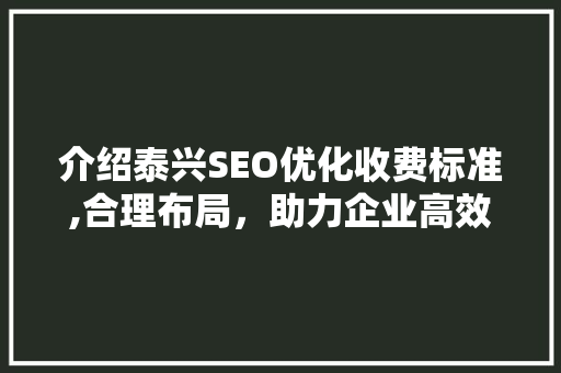介绍泰兴SEO优化收费标准,合理布局，助力企业高效提升网站排名