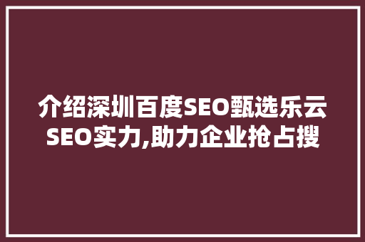 介绍深圳百度SEO甄选乐云SEO实力,助力企业抢占搜索高地