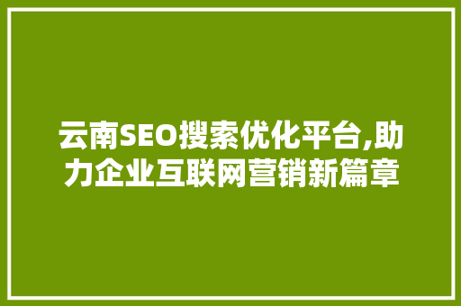 云南SEO搜索优化平台,助力企业互联网营销新篇章