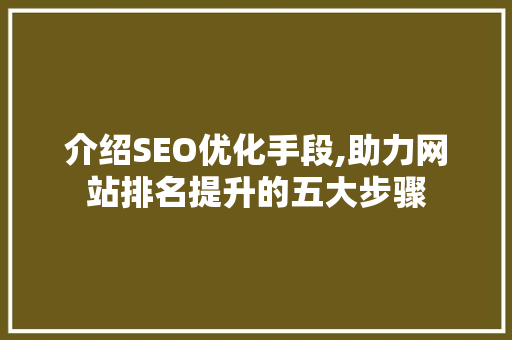 介绍SEO优化手段,助力网站排名提升的五大步骤