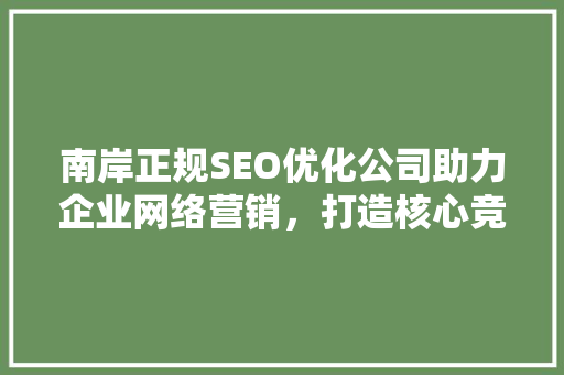 南岸正规SEO优化公司助力企业网络营销，打造核心竞争力