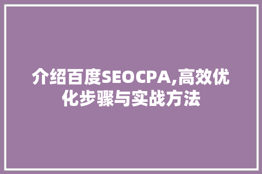介绍百度SEOCPA,高效优化步骤与实战方法