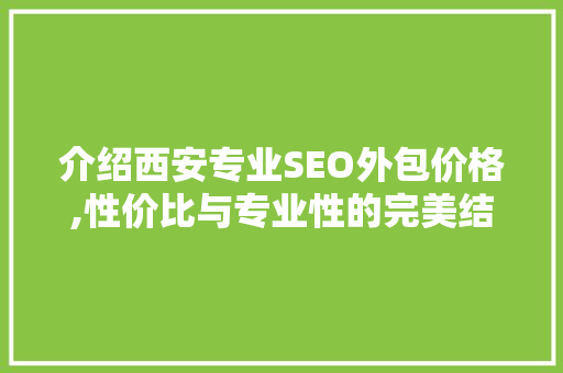 介绍西安专业SEO外包价格,性价比与专业性的完美结合