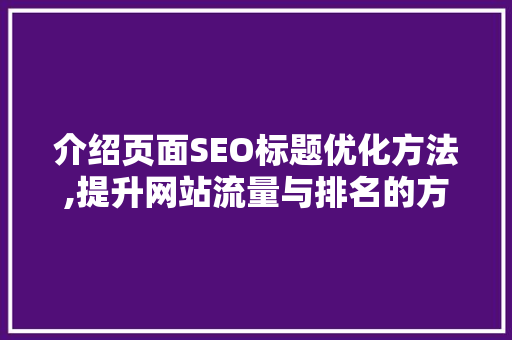 介绍页面SEO标题优化方法,提升网站流量与排名的方法