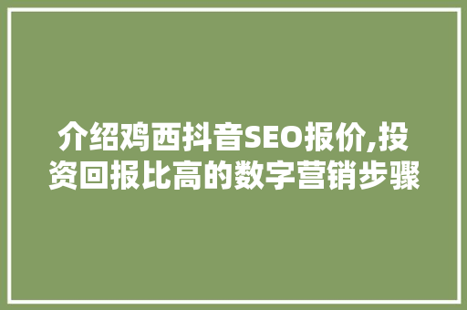 介绍鸡西抖音SEO报价,投资回报比高的数字营销步骤