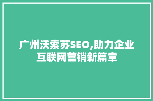 广州沃索苏SEO,助力企业互联网营销新篇章