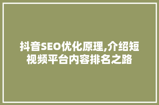 抖音SEO优化原理,介绍短视频平台内容排名之路