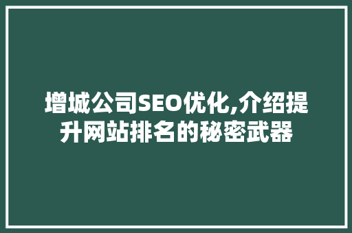 增城公司SEO优化,介绍提升网站排名的秘密武器