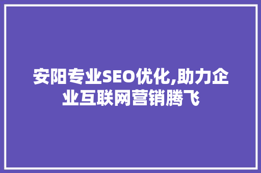 安阳专业SEO优化,助力企业互联网营销腾飞