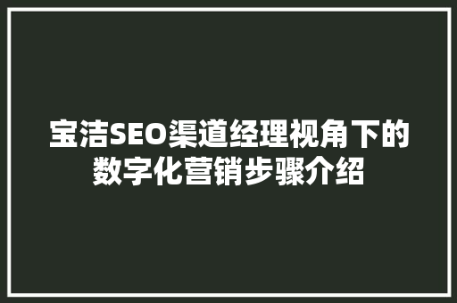 宝洁SEO渠道经理视角下的数字化营销步骤介绍
