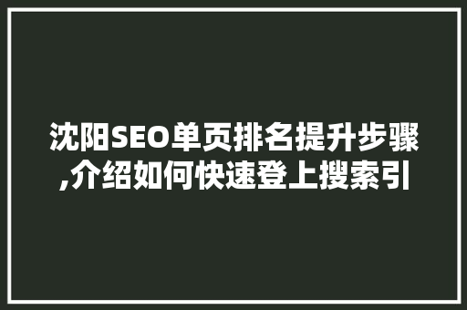沈阳SEO单页排名提升步骤,介绍如何快速登上搜索引擎前列
