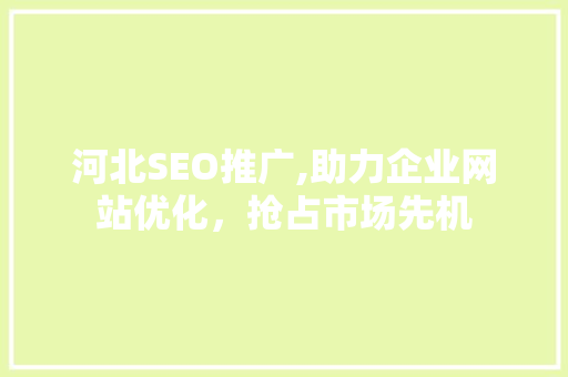 河北SEO推广,助力企业网站优化，抢占市场先机