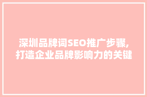 深圳品牌词SEO推广步骤,打造企业品牌影响力的关键之路