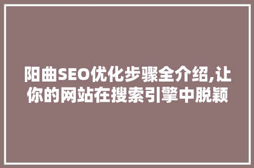 阳曲SEO优化步骤全介绍,让你的网站在搜索引擎中脱颖而出  第1张
